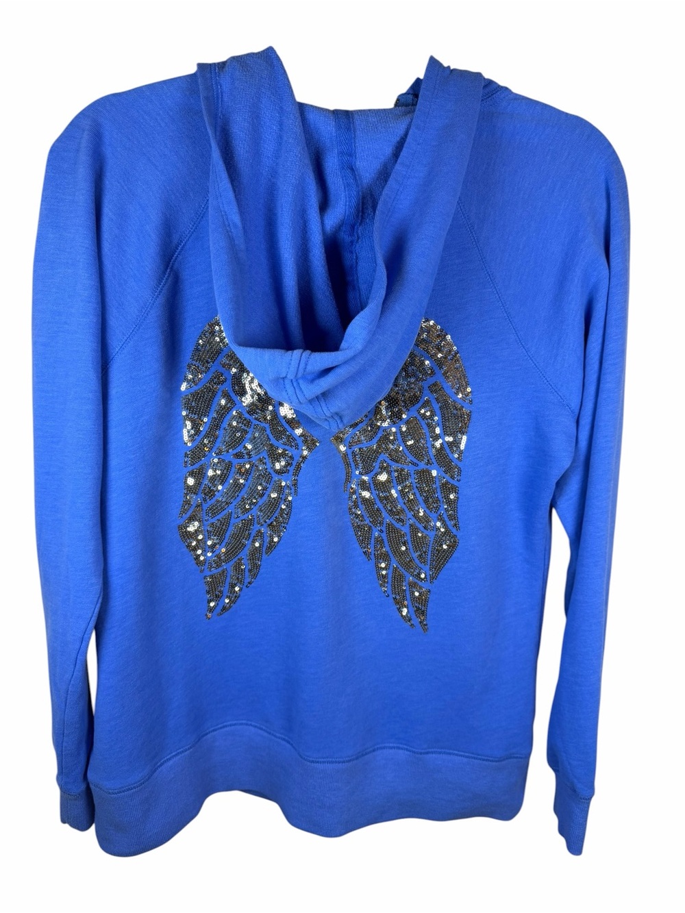 Victoria’s Secret VTG Y2K Angel Wings Hoodie Blue Gold Sequin Bling Large Rare
